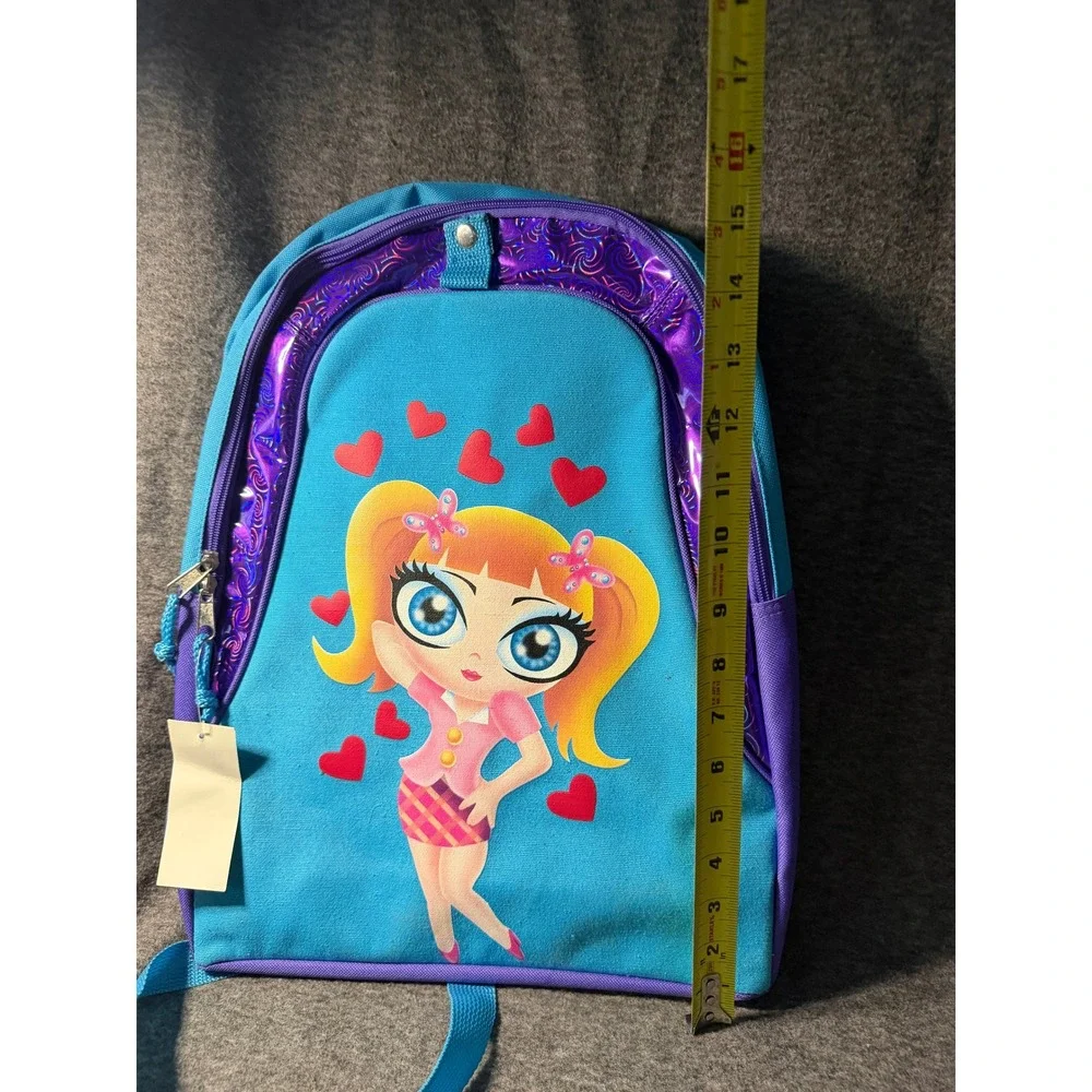 Unbranded Kids Blue Purple Cartoon Girl Heart Backpack School Bag New With Tags